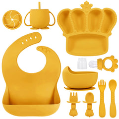 BXLL silicone feeding set crown-shaped plate with five dividers stays steady during meals