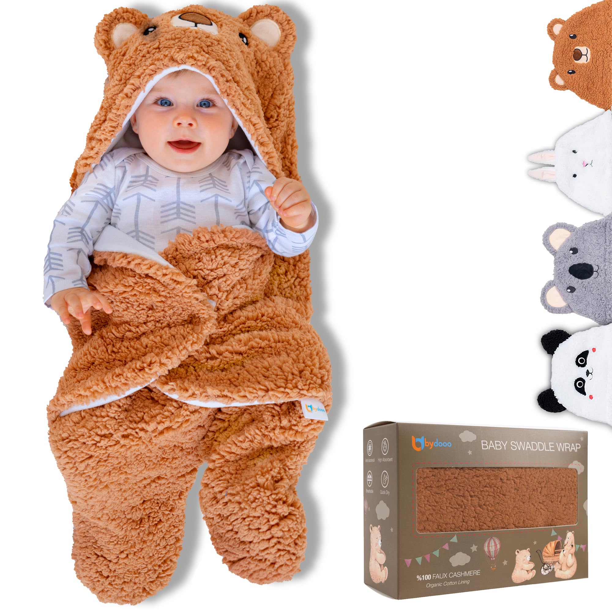 BYDOOO BD bear-design swaddle blanket offers cozy baby protection