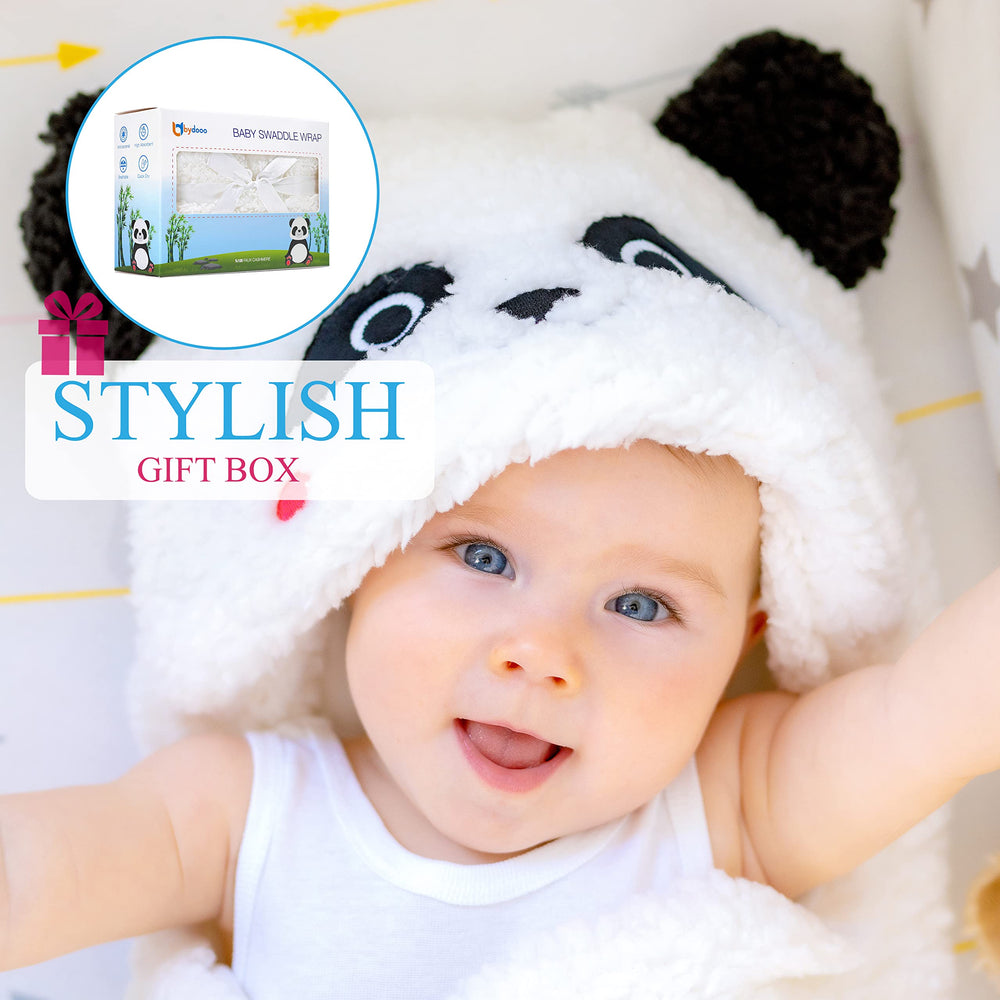 BYDOOO Windproof panda swaddle keeps little ears warm through the night.