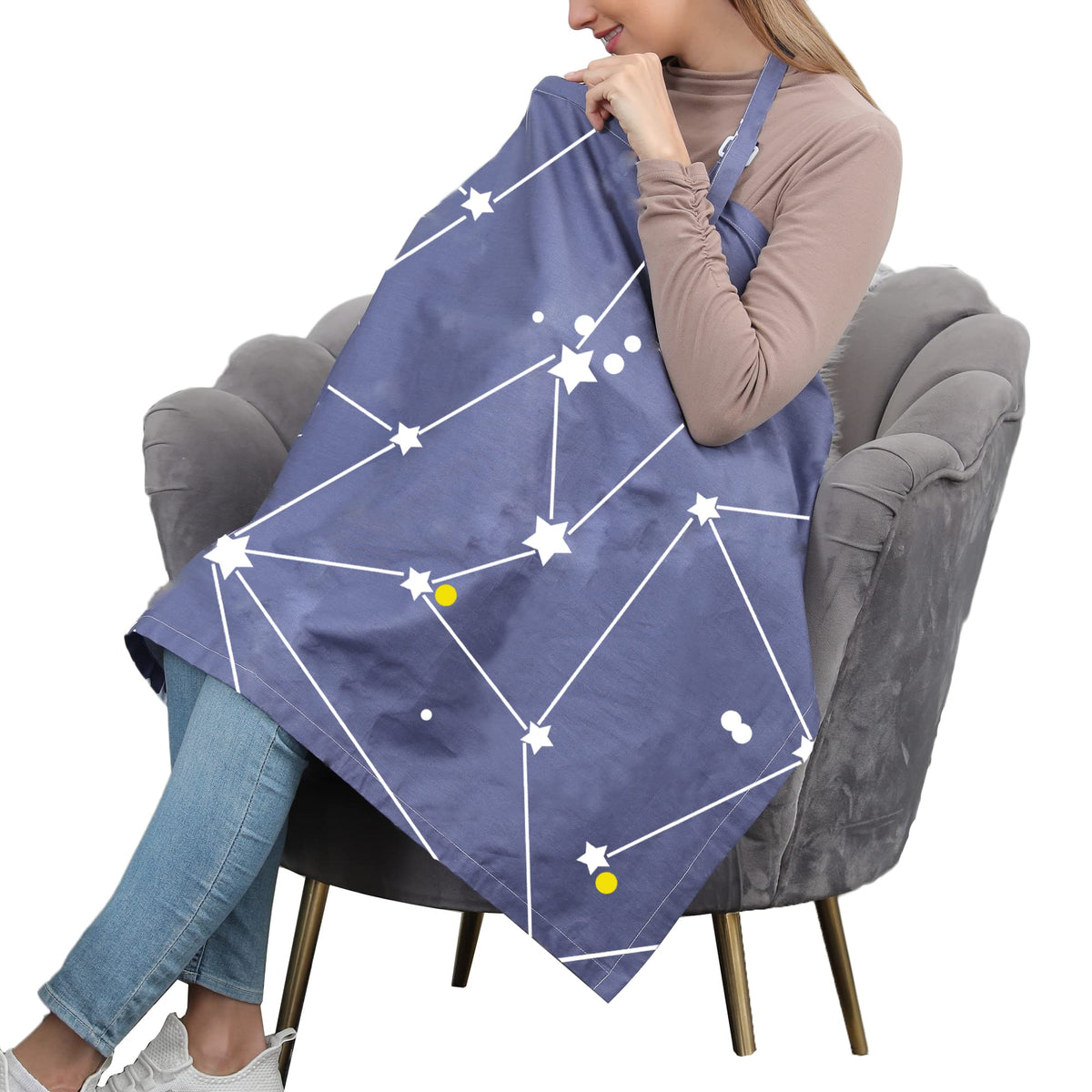 ByeBye Calorie cotton nursing cover with blue star for on-the-go privacy