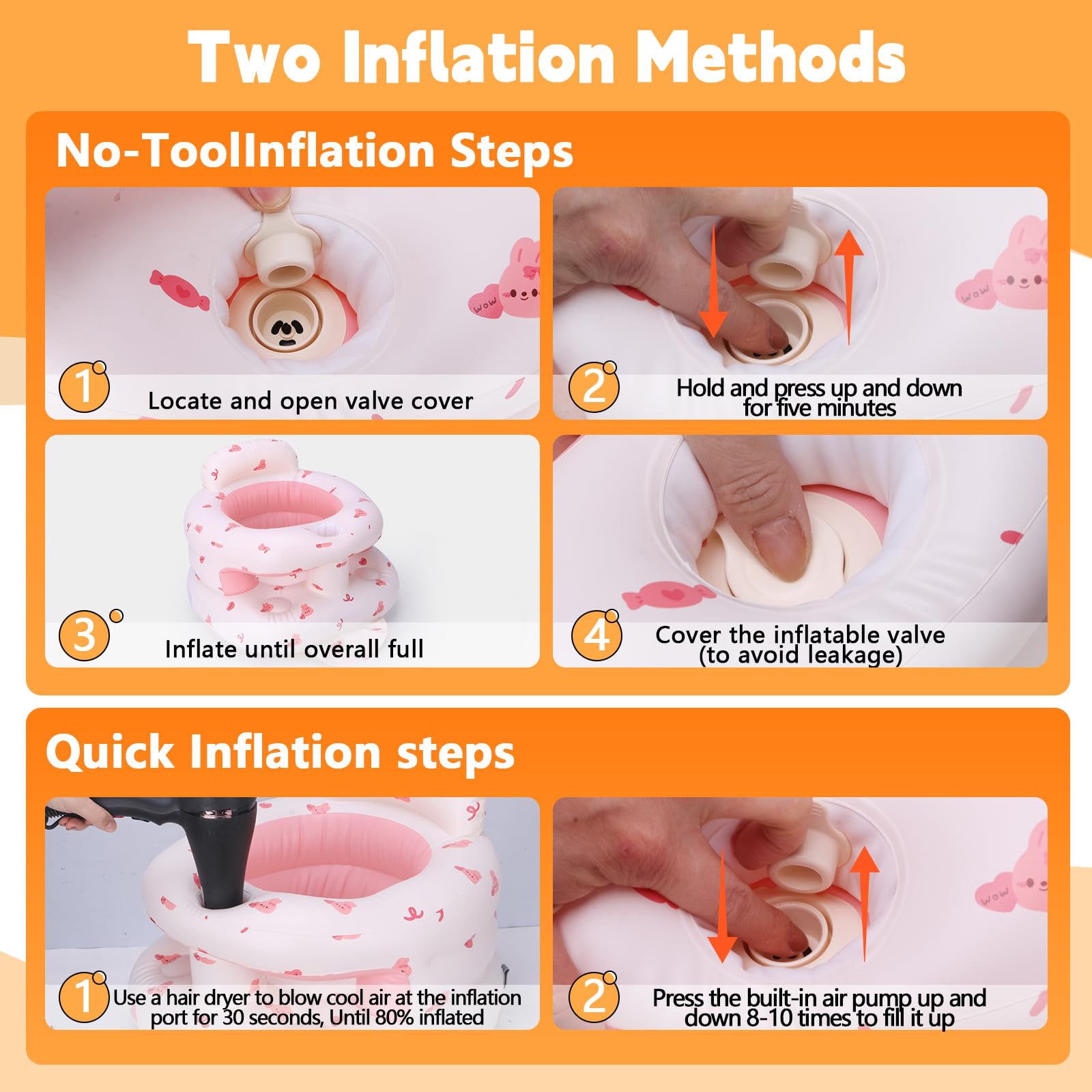 BYEQWB inflatable baby seat multi-function-use supports sitting, feeding, and play.