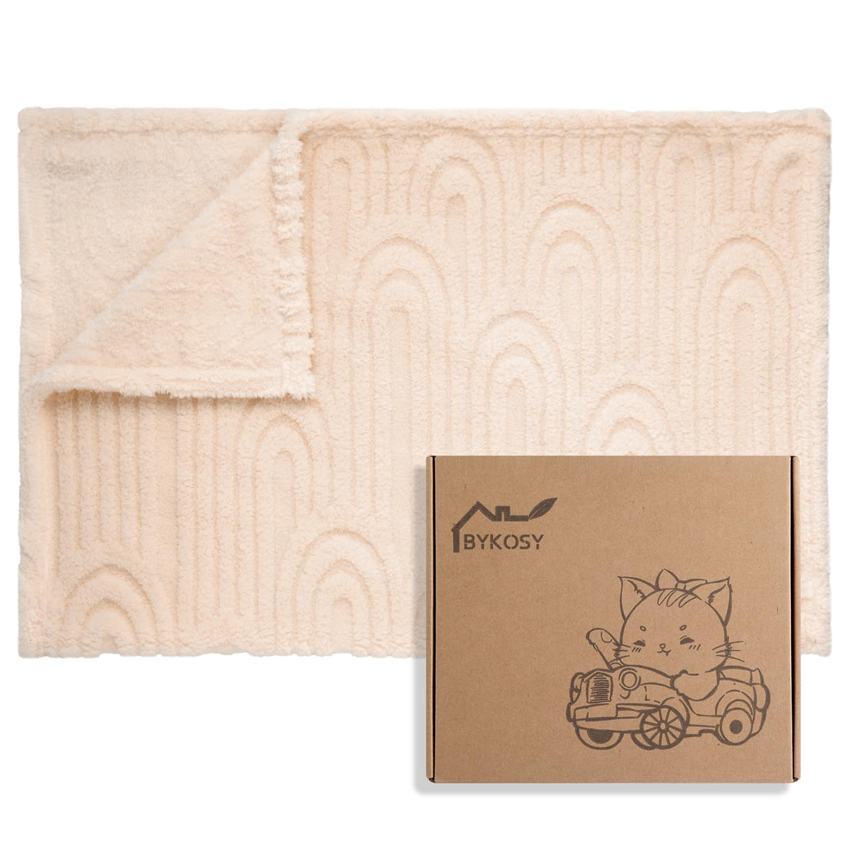 BYKOSY Ultra Soft fleece blanket rainbow beige front view, cuddly texture for naps