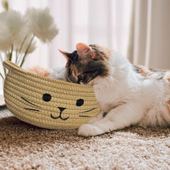 BYLSSNUK cat toy basket made from soft cotton rope, gentle on hands.