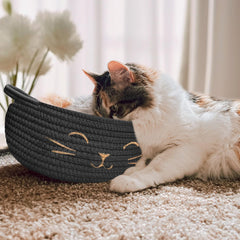 BYLSSNUK hand-embroidered cat face basket adds whimsical charm