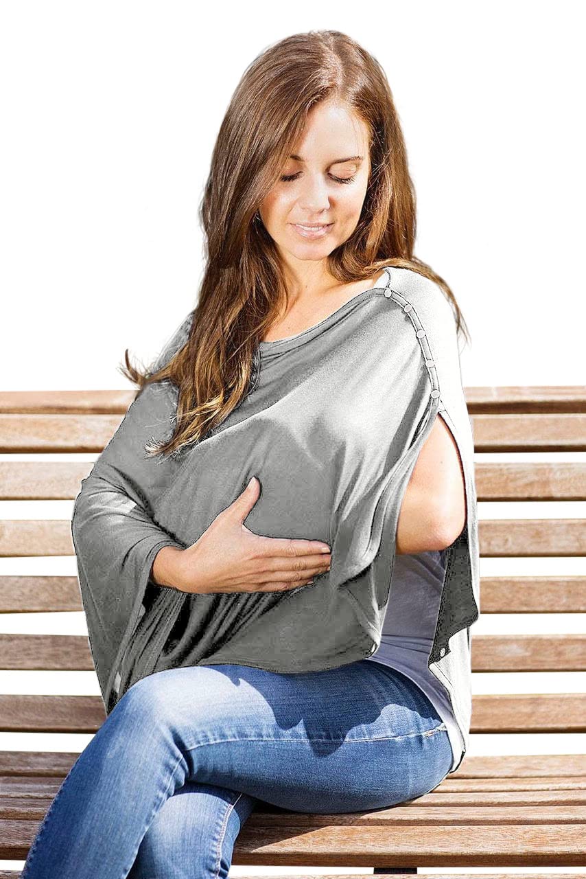 Byrd & Blume cover worn as scarf-style wrap for discreet nursing on the go.