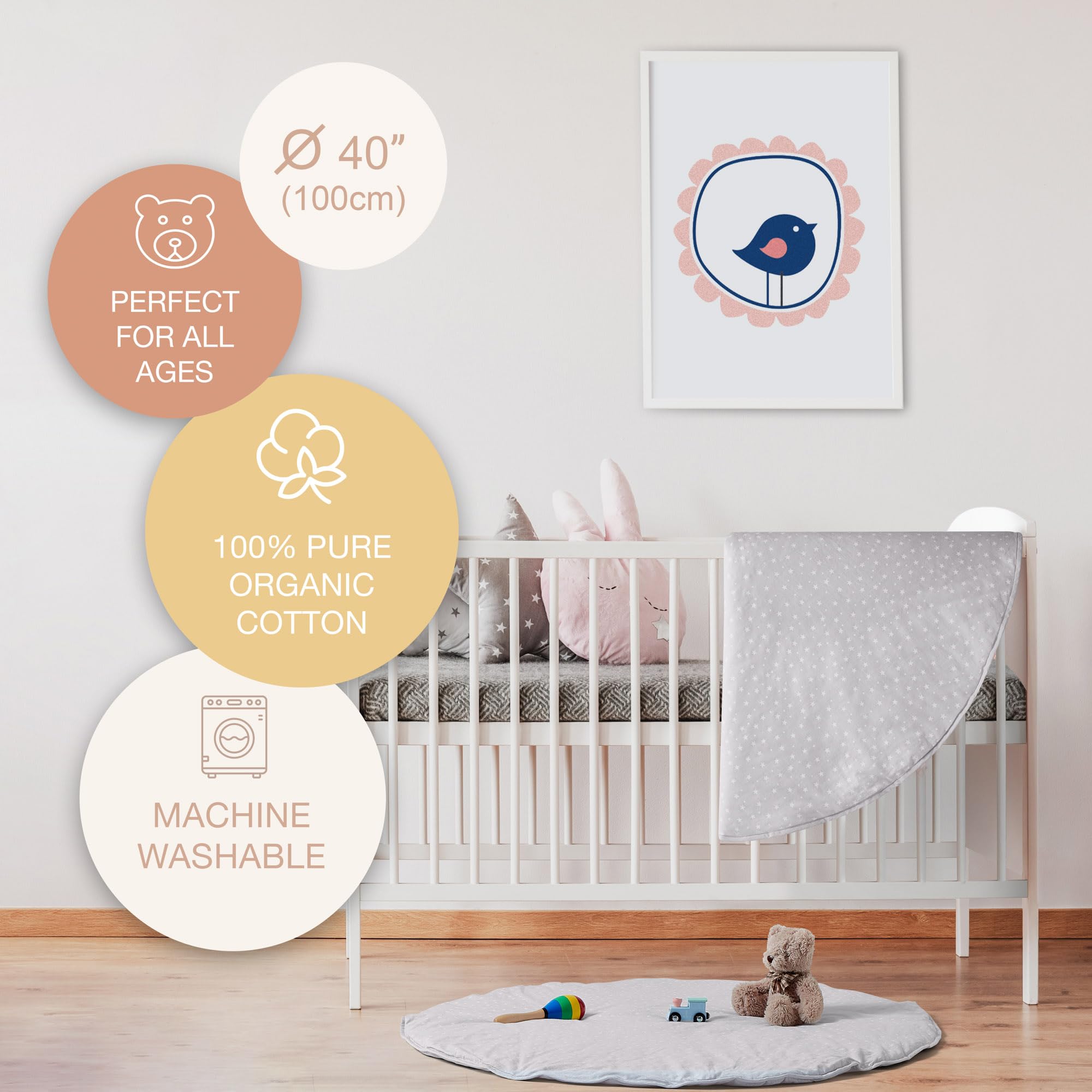 Byrd & Blume Tent-friendly floor mat fitting play tents and playpens.