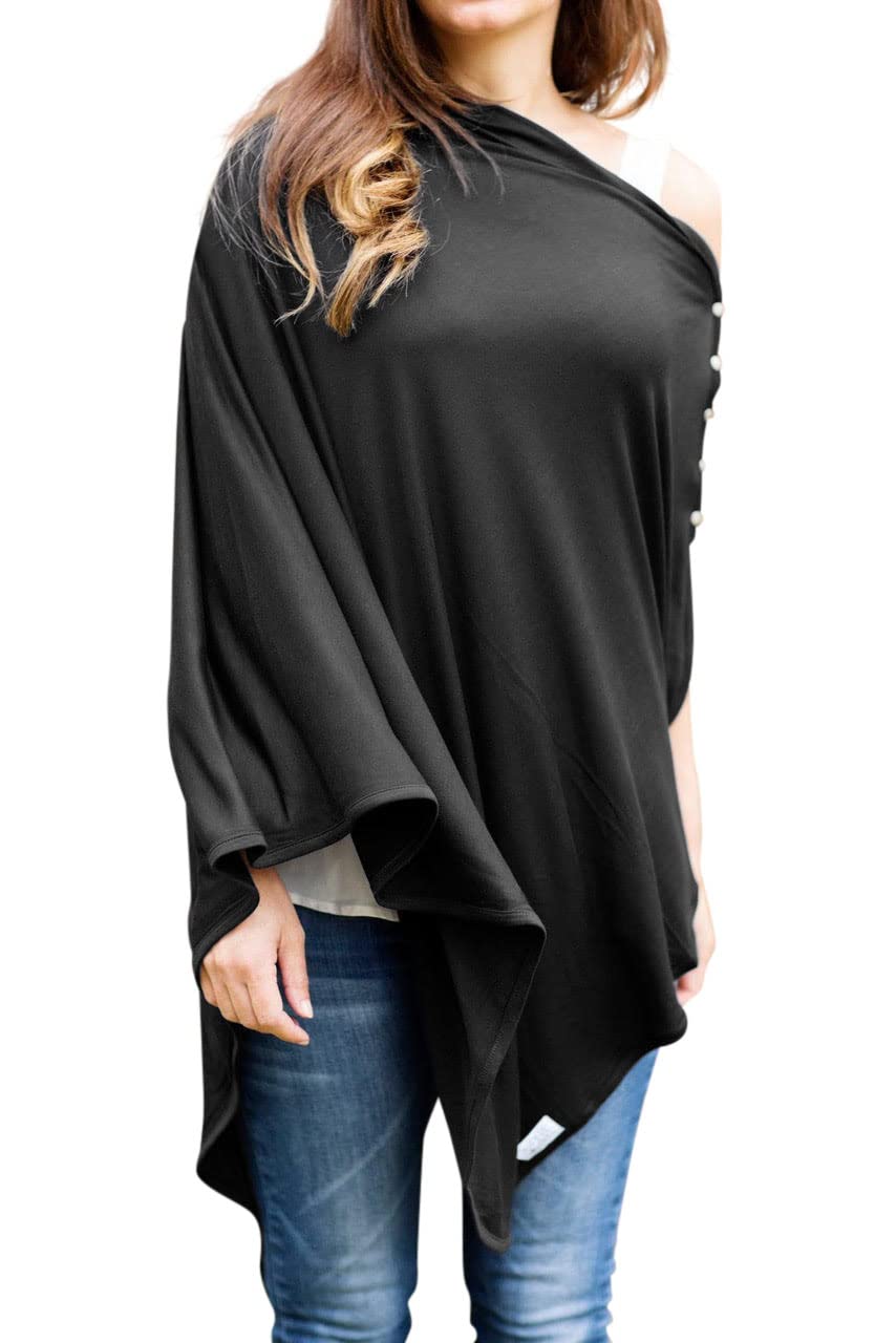 Byrd & Blume maternity cover in black, breathable fabric offering full coverage for discreet feeding.