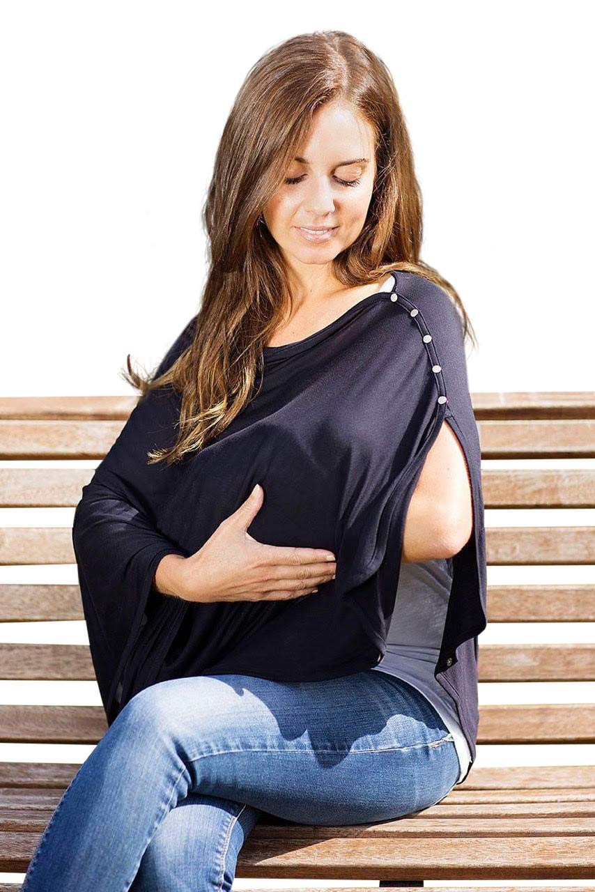 Byrd & Blume navy soft breathable fabric nursing cover for comfortable privacy.