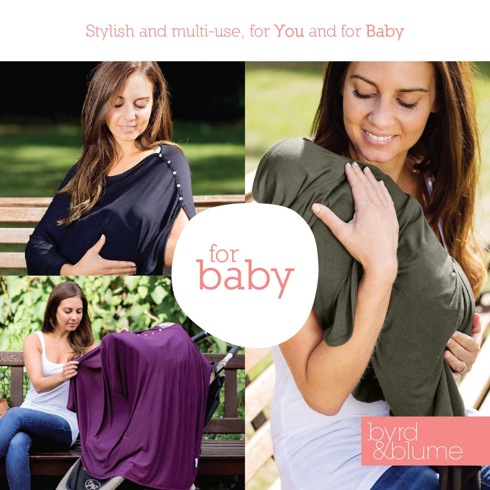 Byrd & Blume olive cover transforms into stroller canopy