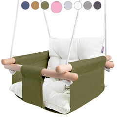 CaTeam canvas baby swing seat with secure harness for indoor and outdoor play