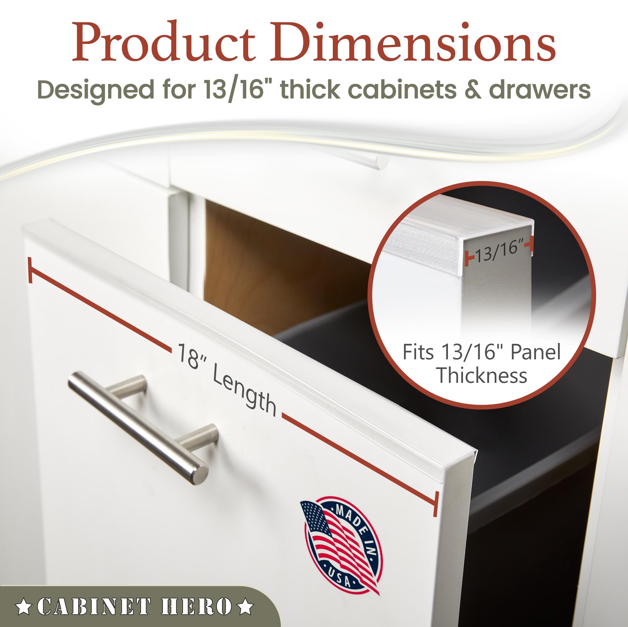 Cabinet Hero Slimline 18-inch protector on a cabinet edge for everyday wear.