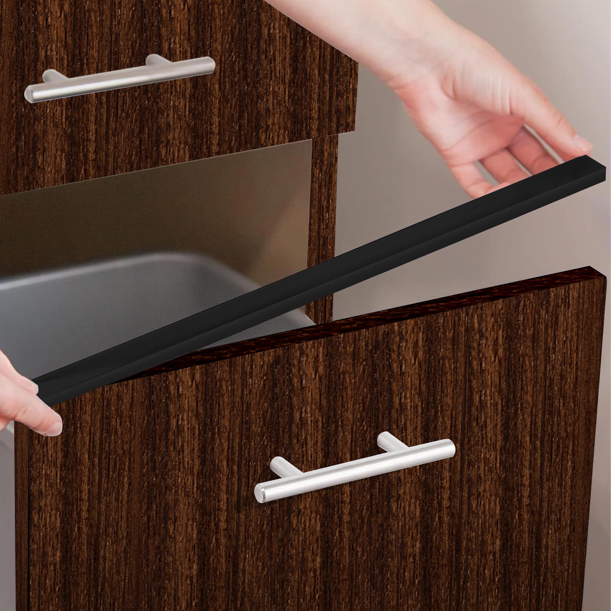 Cabinet Hero slimline edge protector on a 36-inch cabinet edge guarding against chips and scuffs