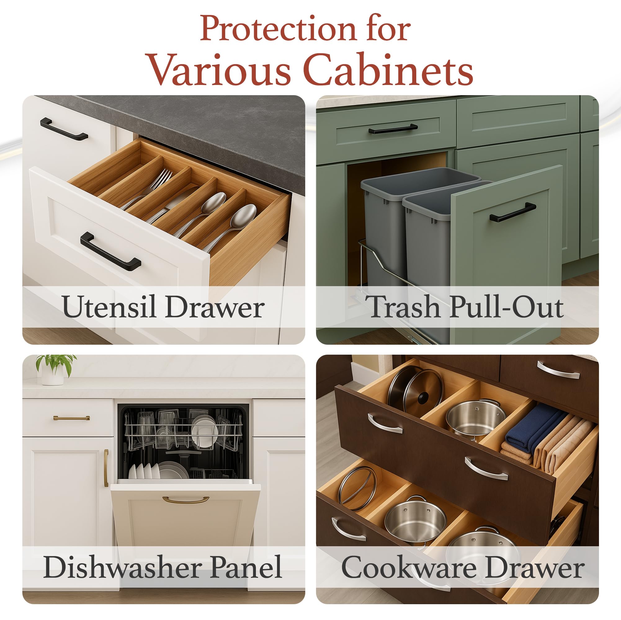 Pack of four Cabinet Hero protectors covers multiple cabinet edges.