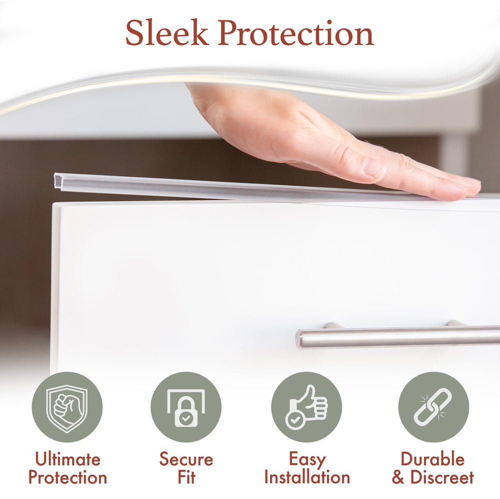 Discreet, nearly invisible edge protector blends with kitchen cabinets