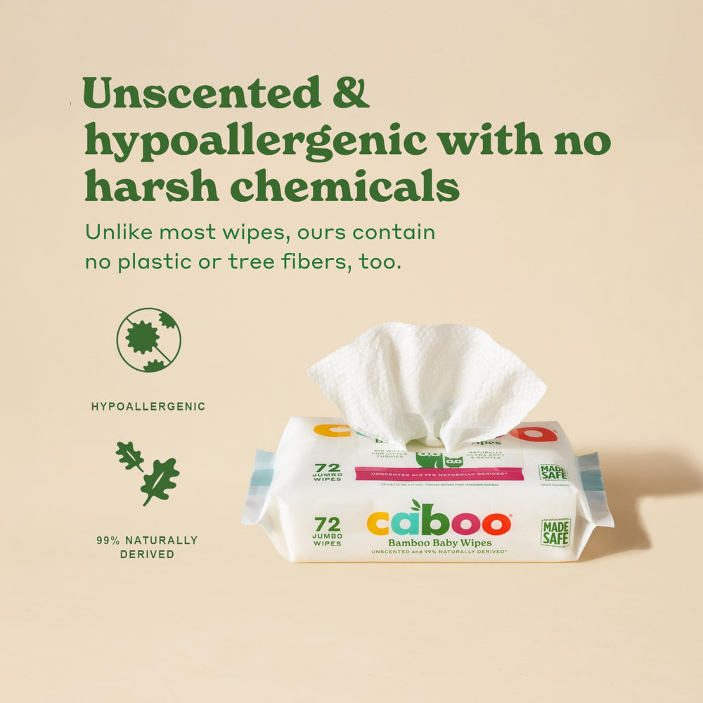 Caboo Baby Wipes plant-based ingredients close-up show eco-friendly formula.