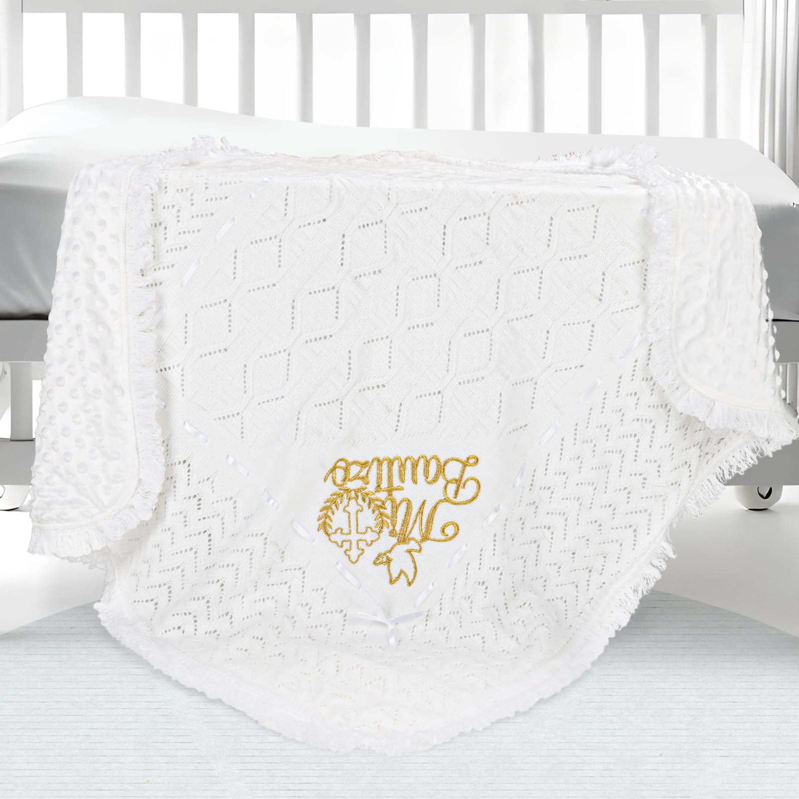 Cacooba baptism blanket with cross and dove embroidery for christening ceremonies