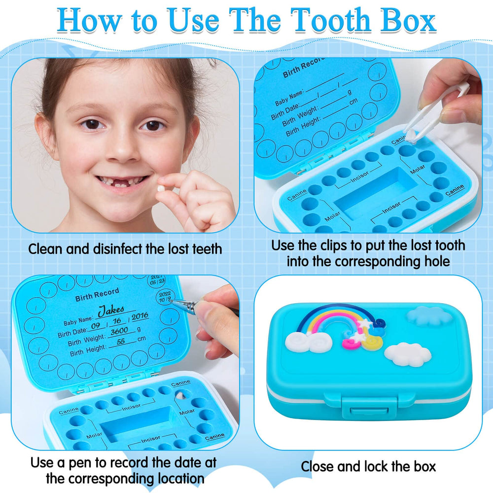 Caffox tooth fairy box inner lid records dates for milestones