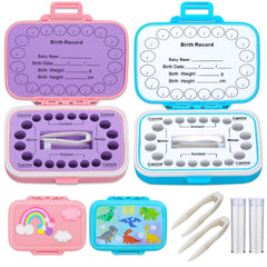 Caffox blue dinosaur rainbow tooth holder keeps precious baby teeth securely stored
