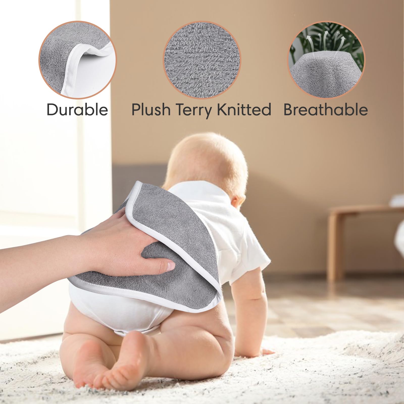 Cagreex high-absorbency washcloths keep bath time dry and comfortable.