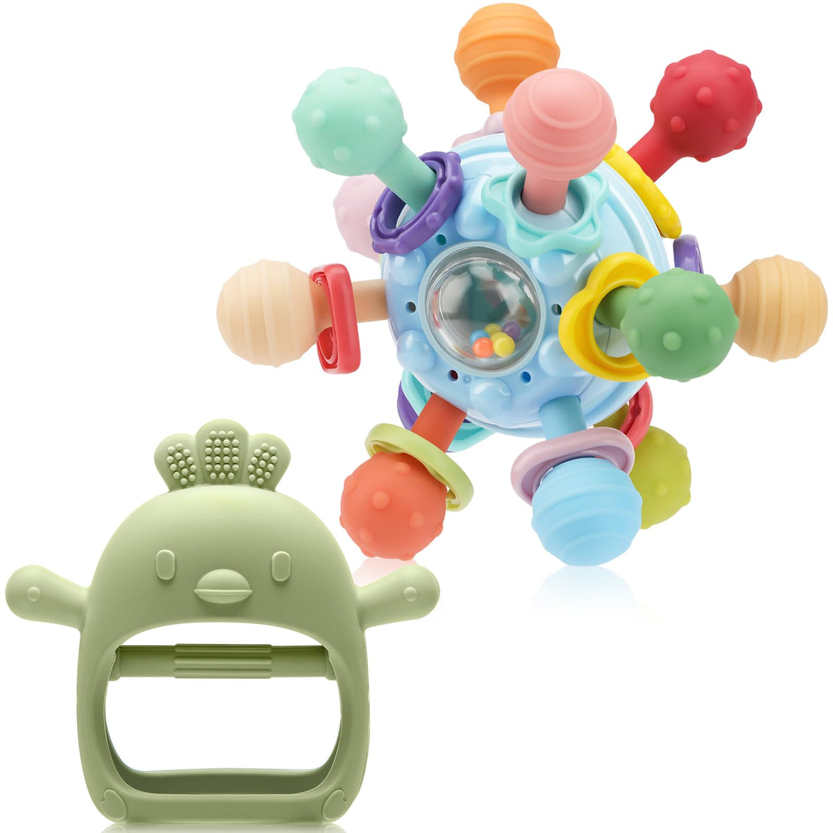CAHILON 2-pack teether set featuring dual textures to soothe gums