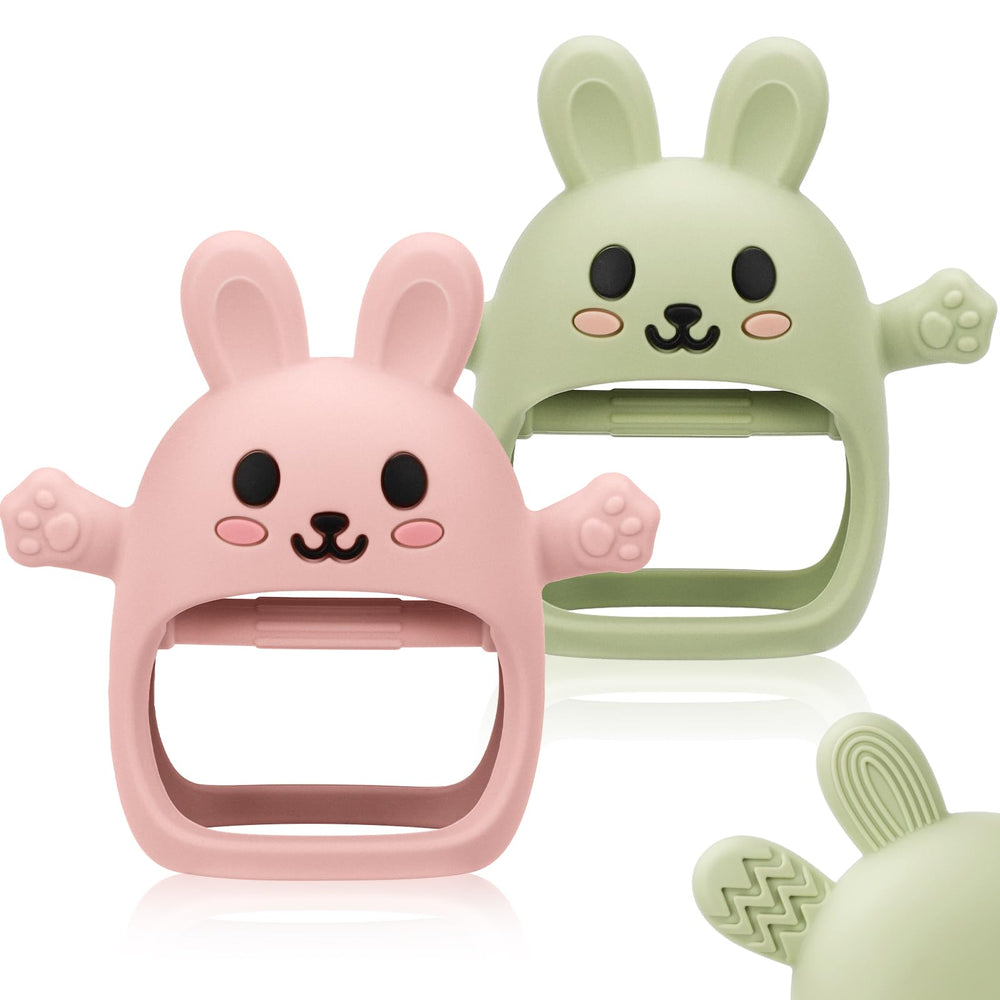 CAHILON bunny teether mitten pack 01 with soft silicone teether for soothing gums