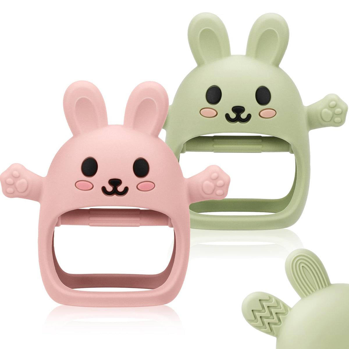 CAHILON bunny teether mitten pack 01 with soft silicone teether for soothing gums