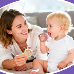 CAHILON silicone teether rudder closeup showing varied textures for relief.