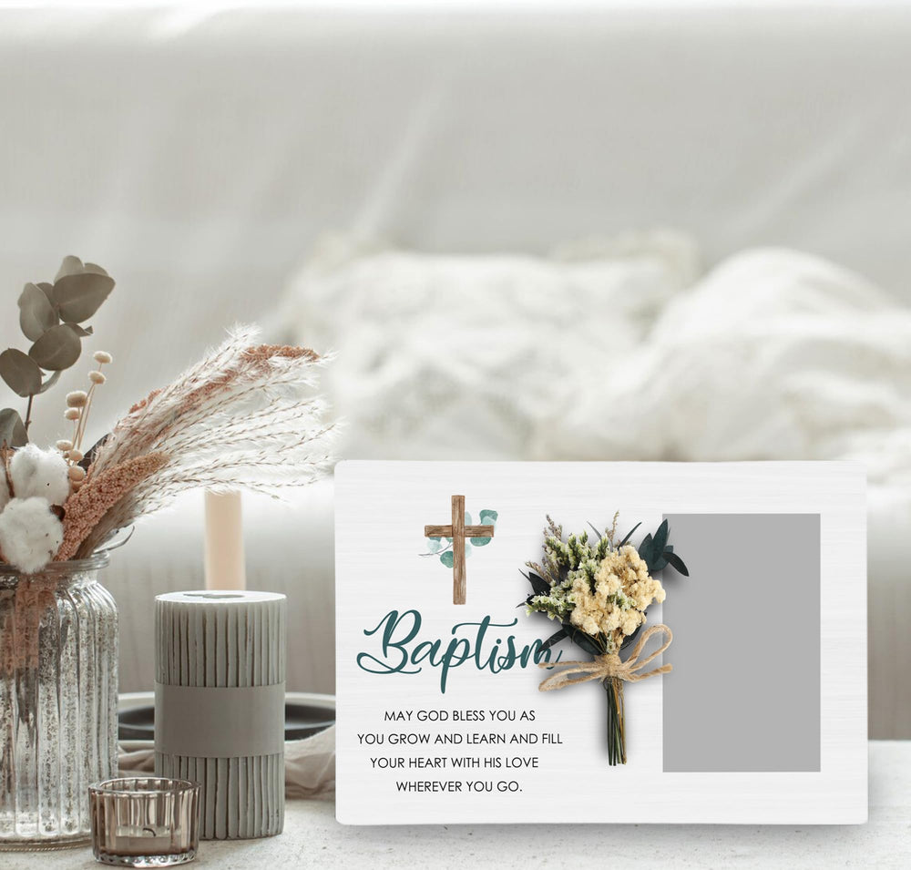 CAIFZ Baptism frame 4x6 insert protects your cherished photo.