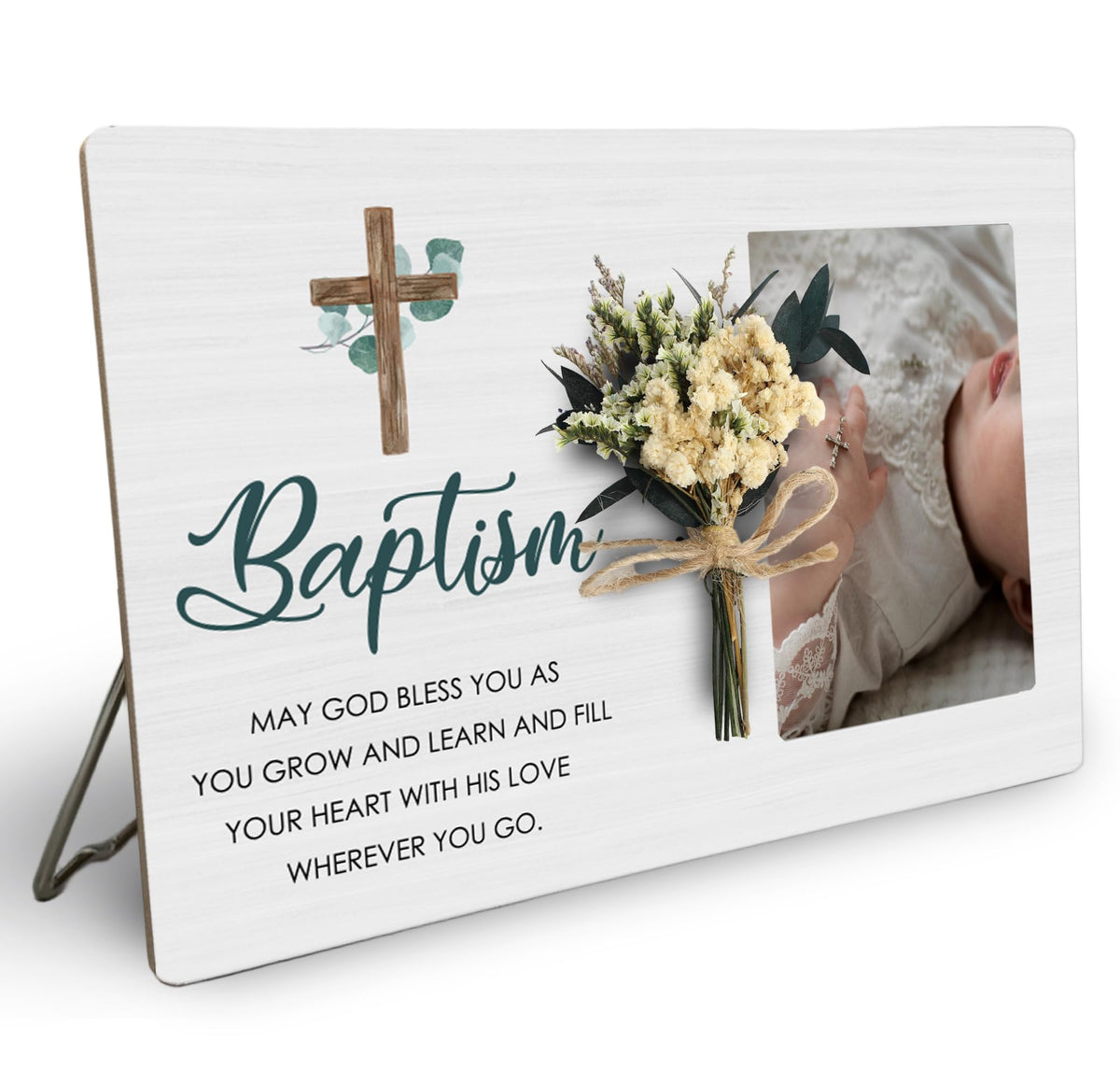 CAIFZ Baptism frame with bouquet, perfect keepsake for christening memories.