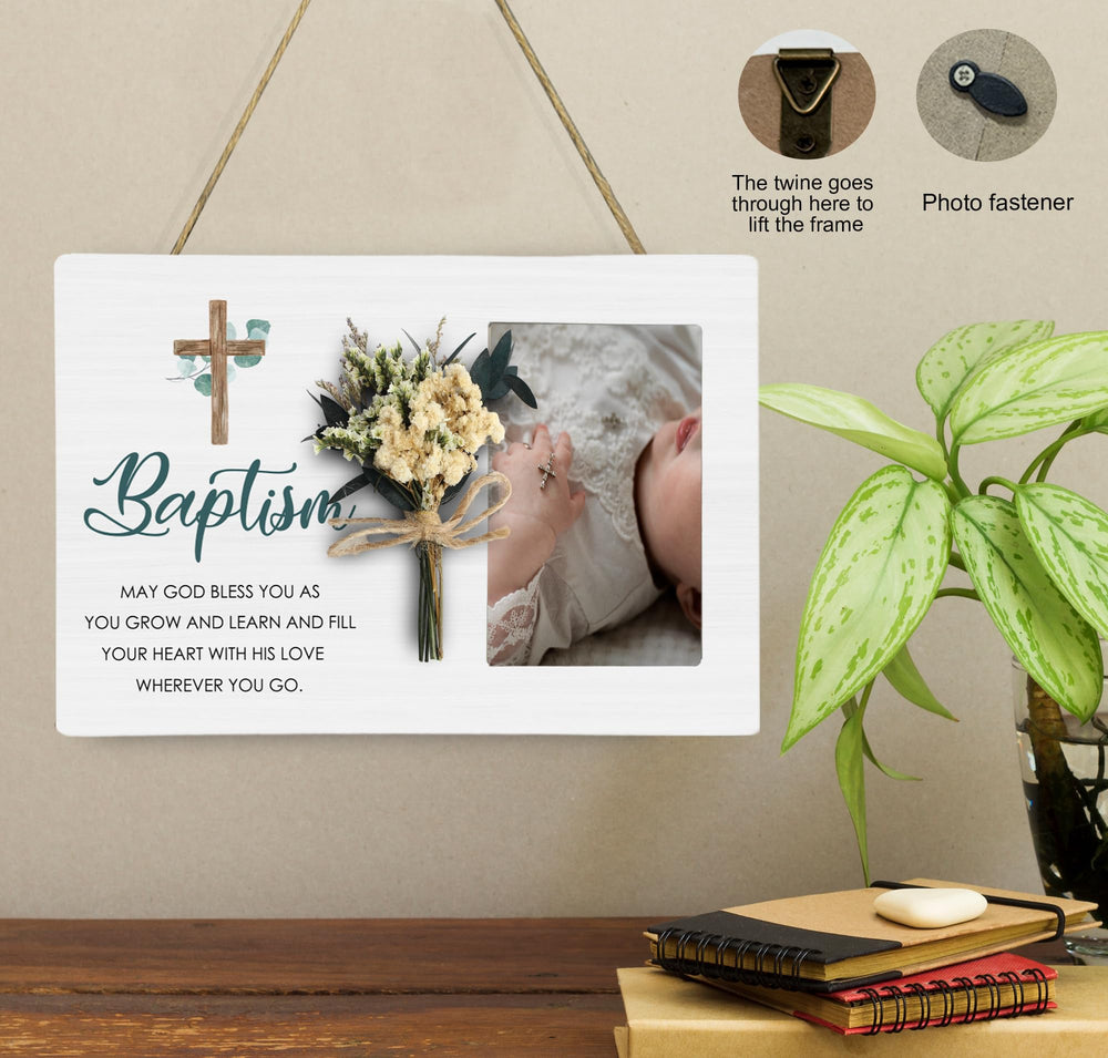 CAIFZ Baptism frame table display keeps memories within reach.