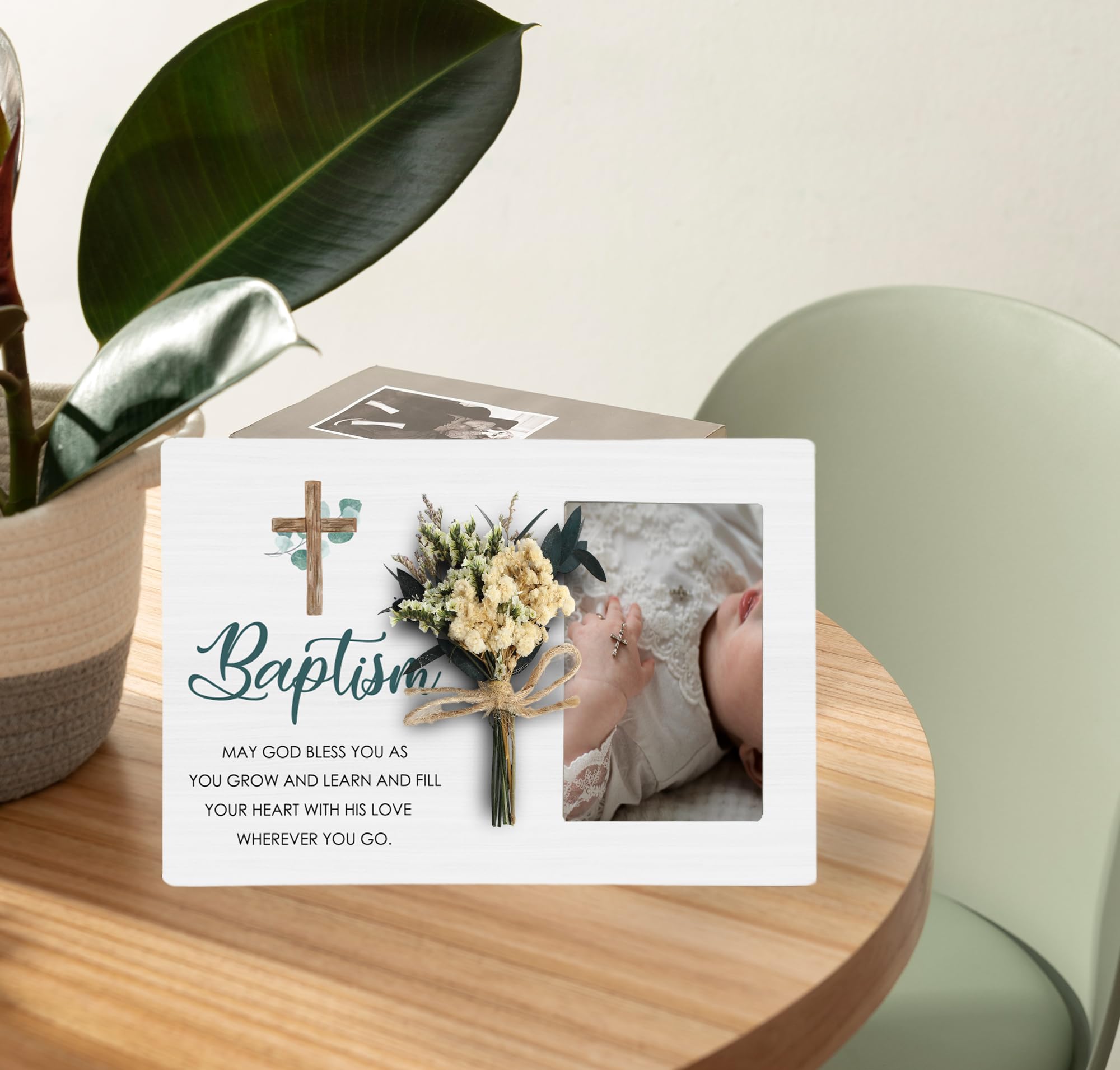 CAIFZ Baptism frame includes protective card and easy assembly.