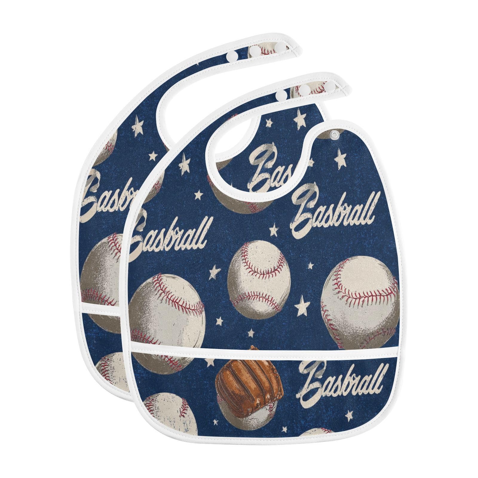 Caikeny baby bib with baseball-star teal pocket catching spills during meals