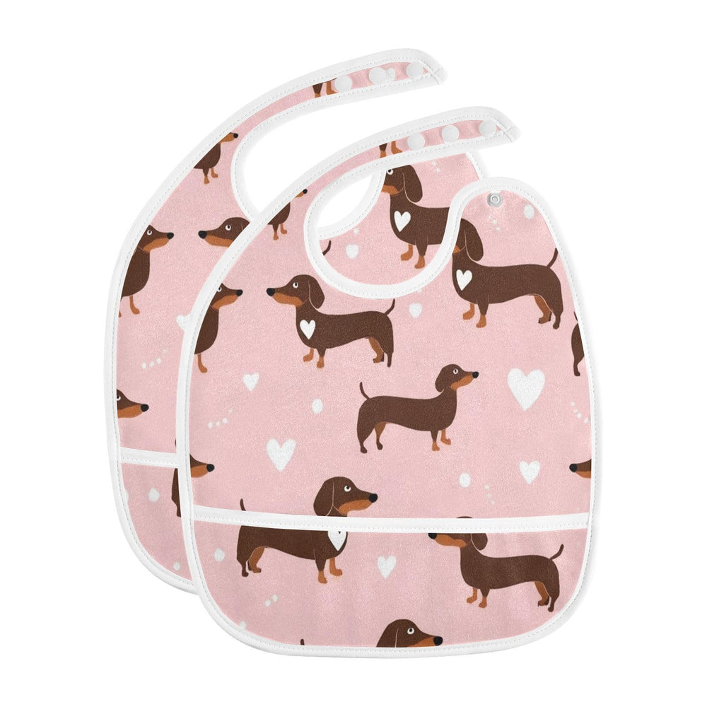 Caikeny baby bib with dachshund hearts pattern for mess-free meals.