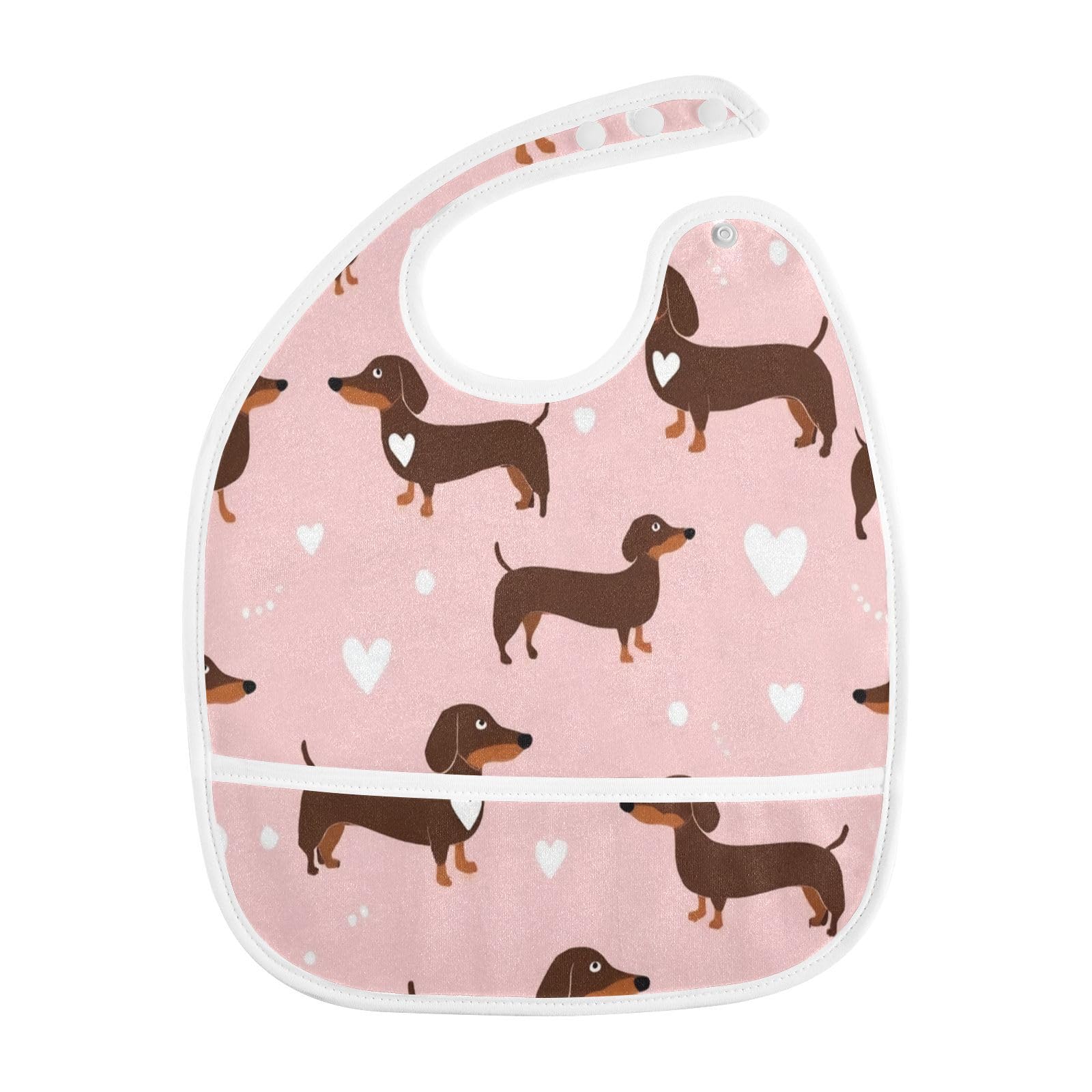 Caikeny bib with pocket catcher to prevent spills from reaching the floor.
