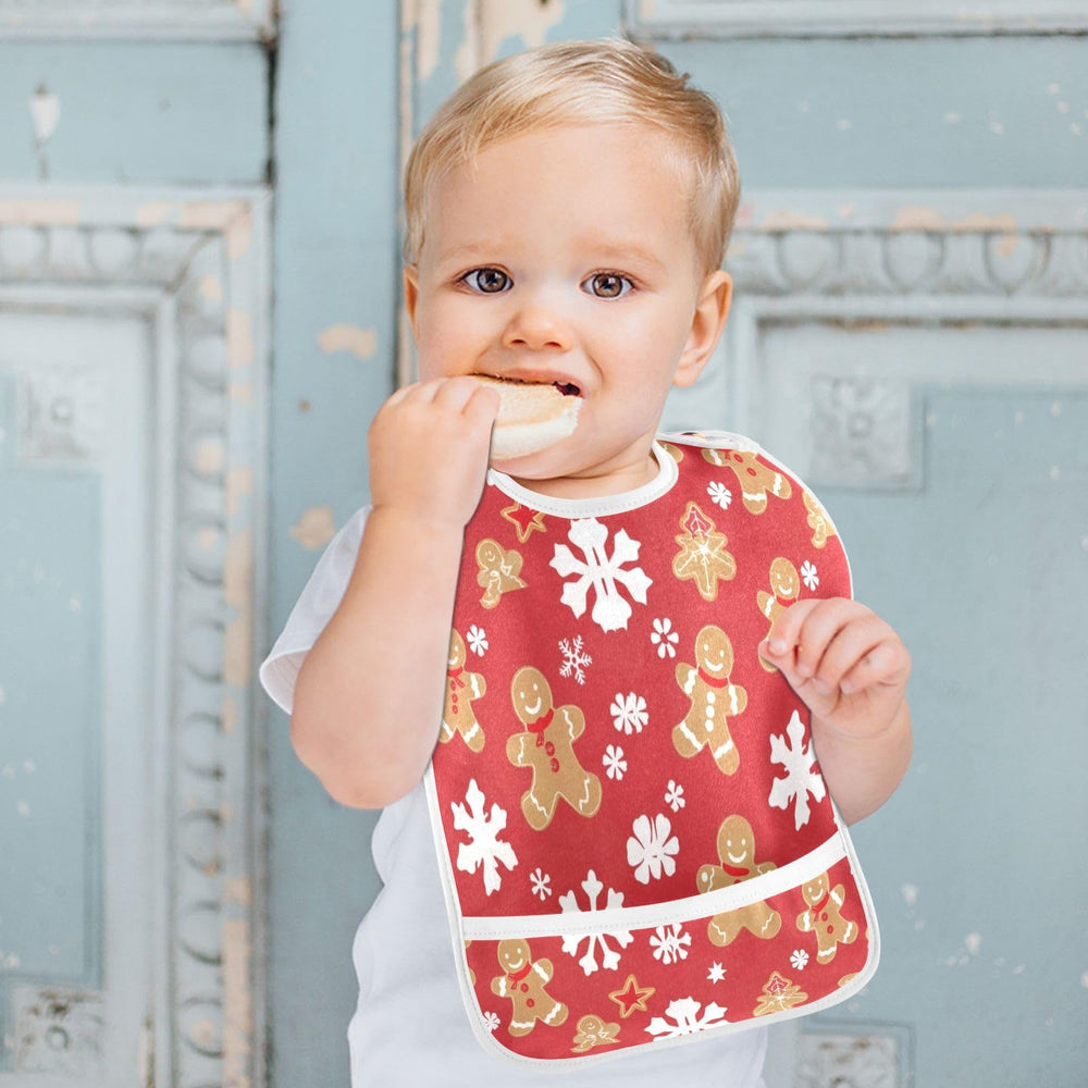 Caikeny bib with back snaps for secure placement during active meals