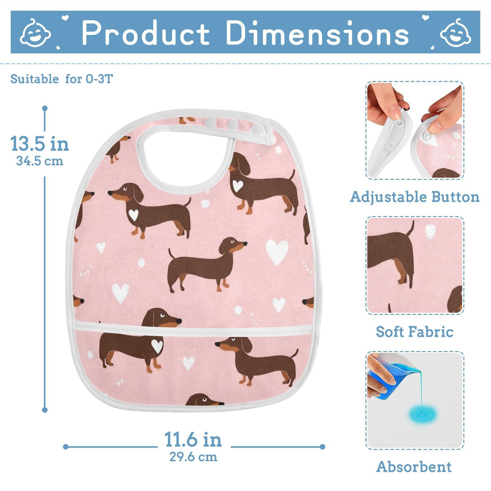 Caikeny bib featuring three adjustable snaps for growing babies.