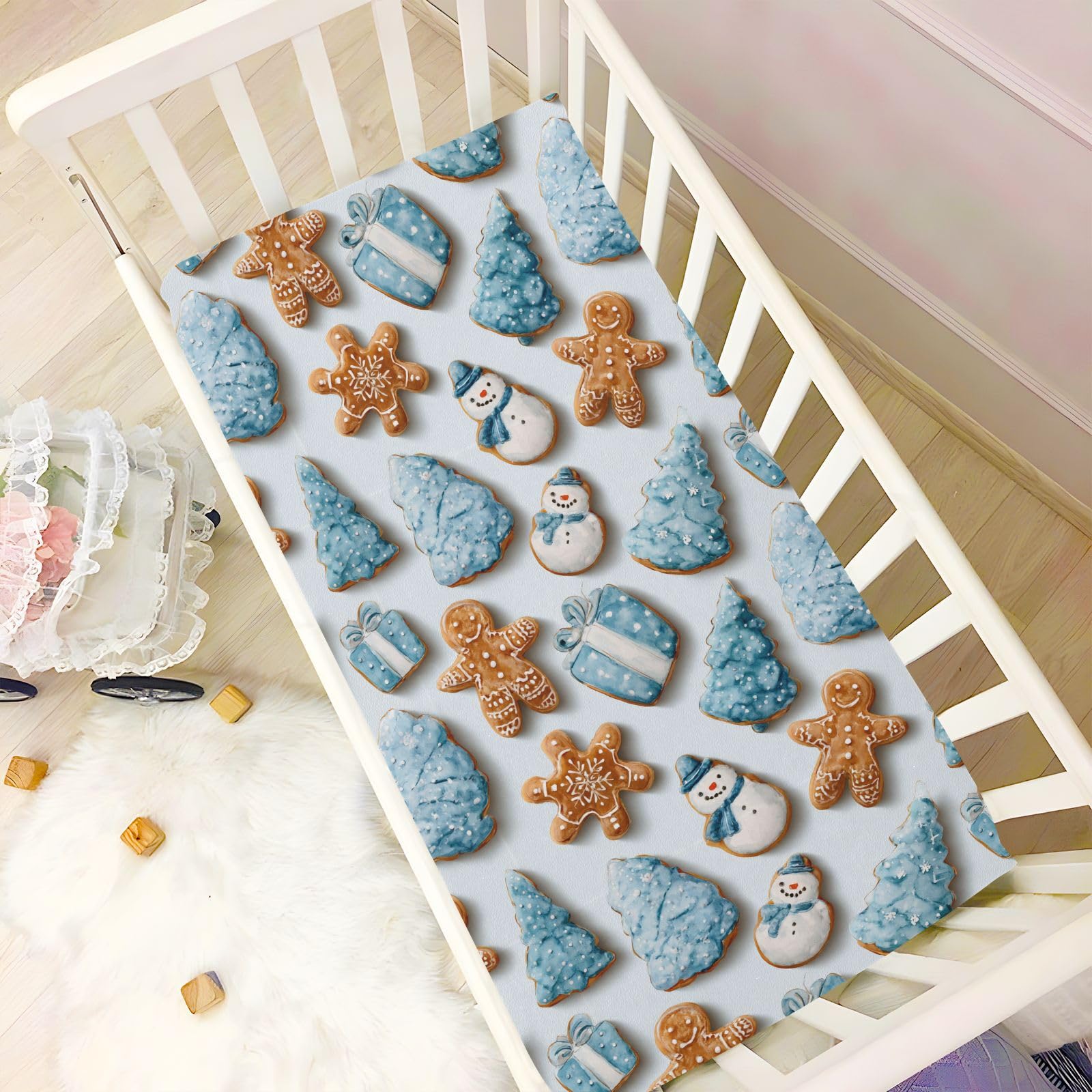 Caikeny crib sheet showing elastic band design for a snug, smooth fit.