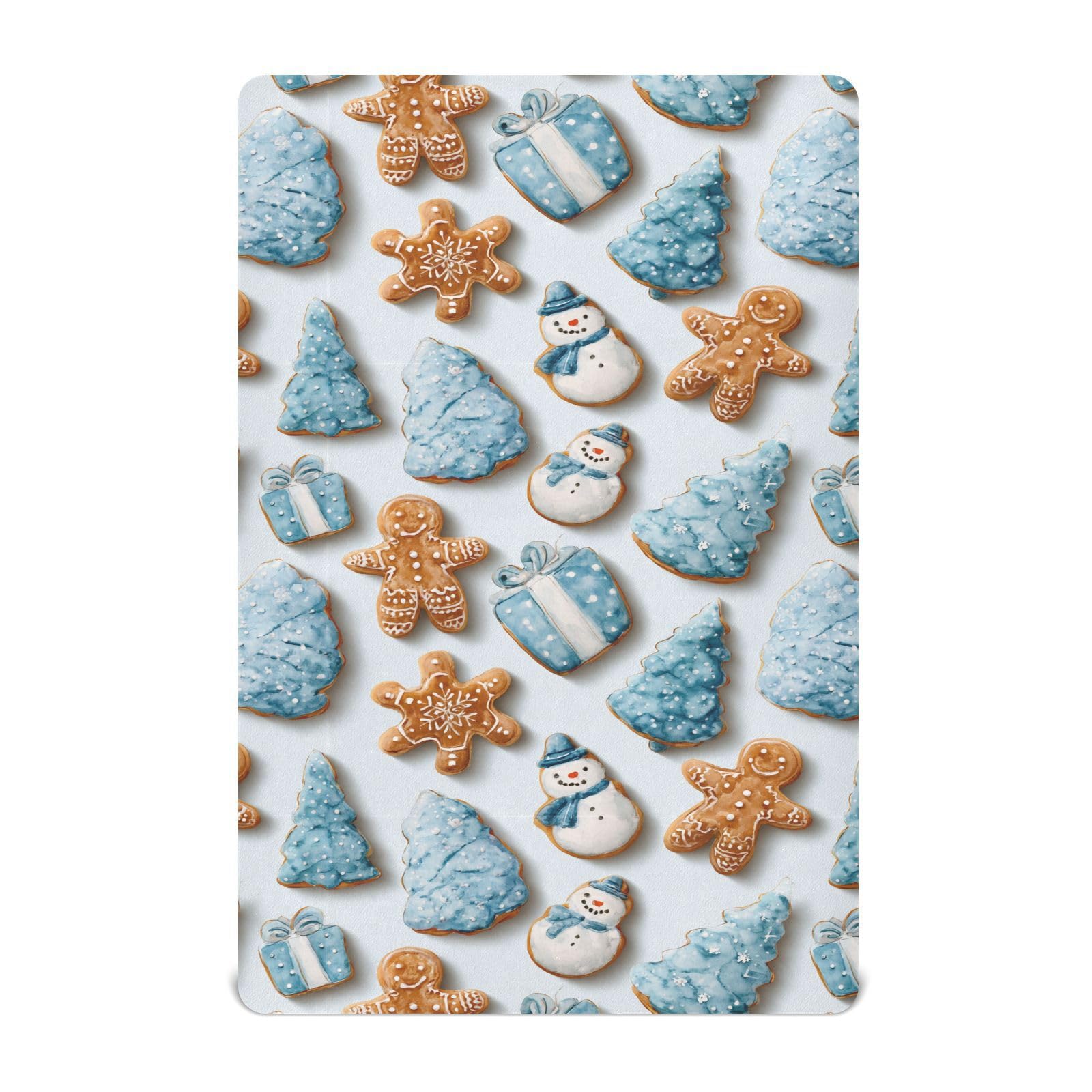 Caikeny fitted crib sheet with watercolor gingerbread and blue snowflake pattern adds cozy nursery charm.