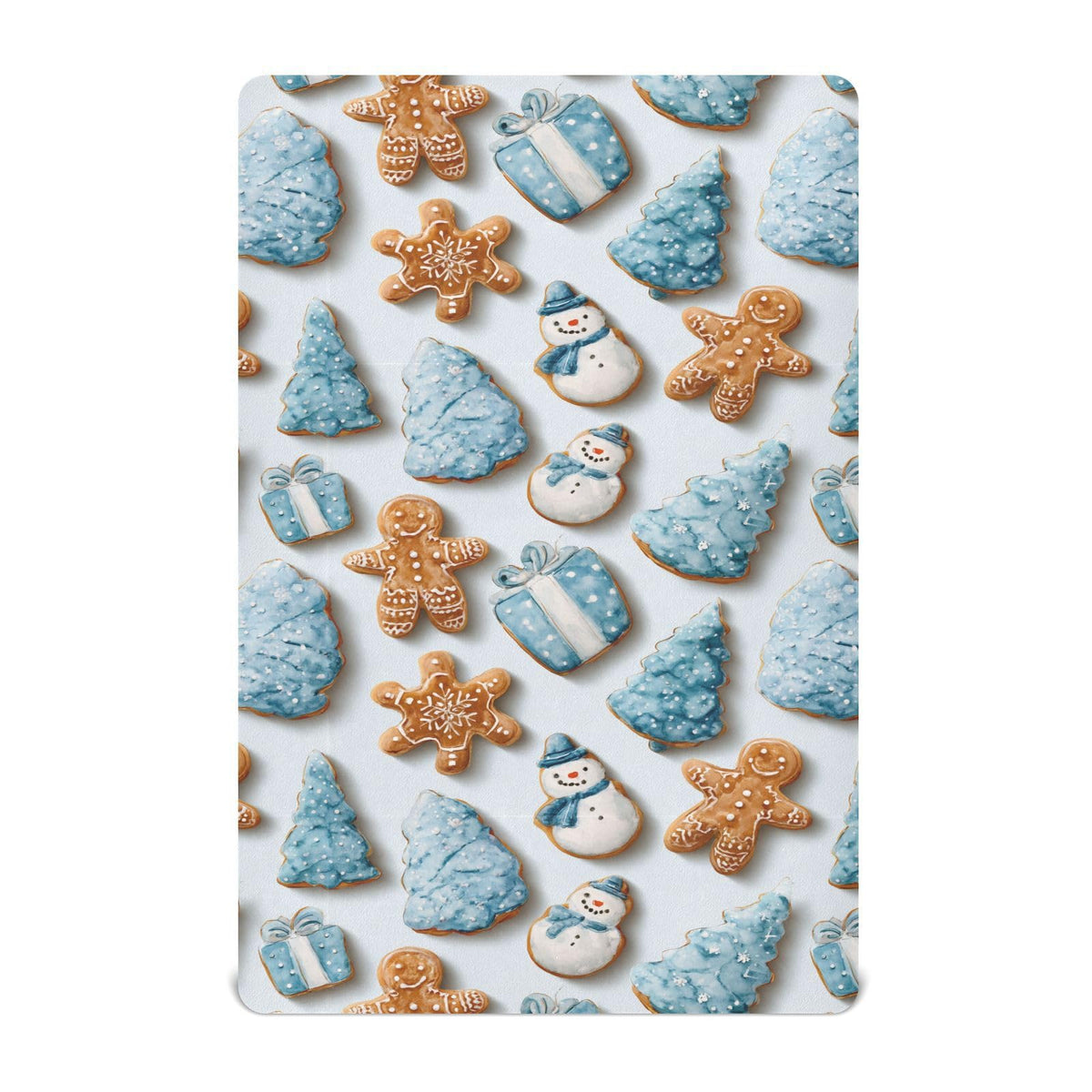 Caikeny fitted crib sheet with watercolor gingerbread and blue snowflake pattern adds cozy nursery charm.