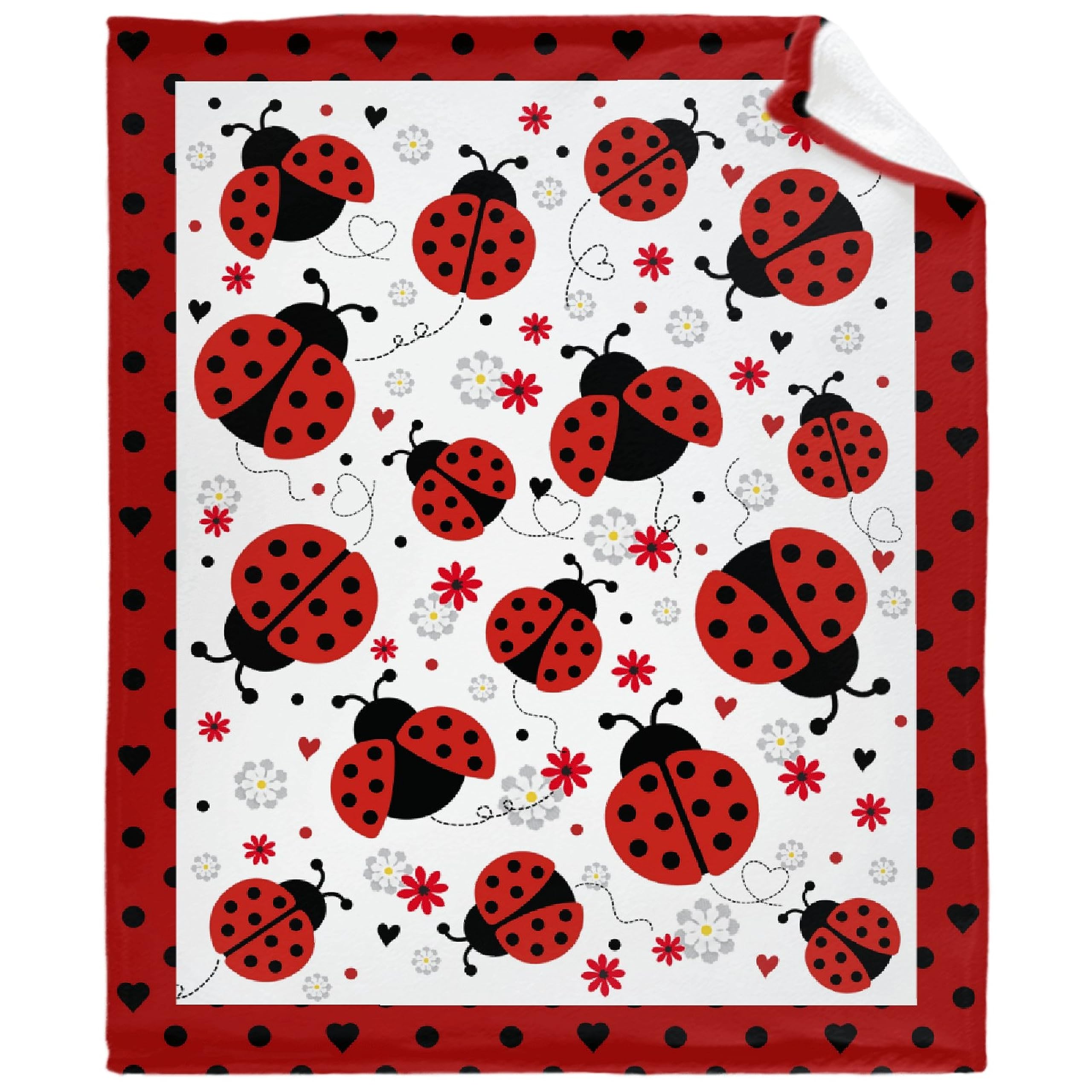 Caimizogojocrz Ladybug Baby Blanket front view showing plush fleece for all-season comfort