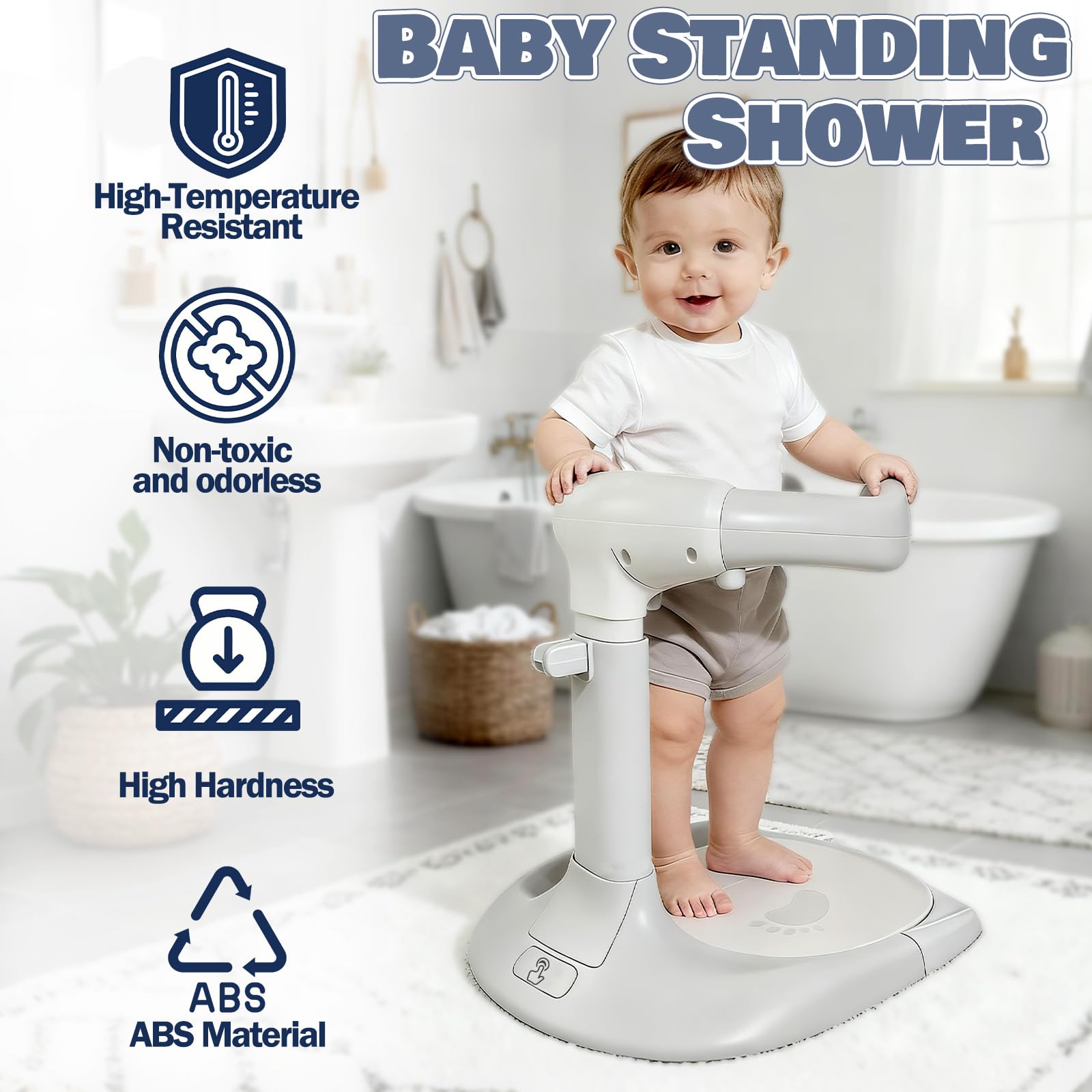 Ergonomic handle on Caiuiyda bath stand offers secure, comfortable grip.