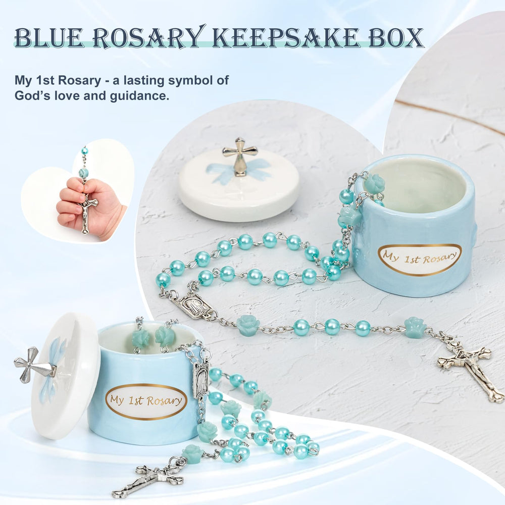 CalabasasMade My First Blue Rosary and Keepsake Box: baby blue color keepsake for family memories