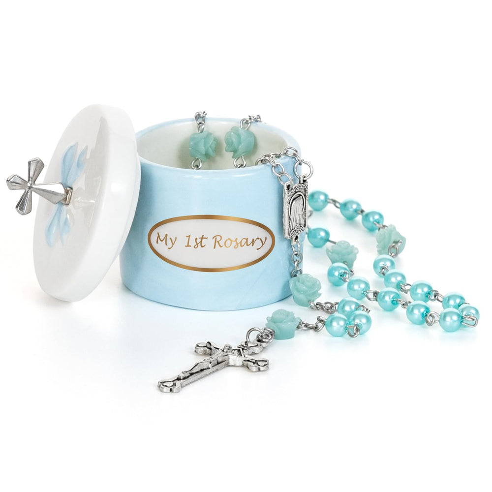 CalabasasMade My First Blue Rosary and Keepsake Box: blue rosary beads for baptism keepsake