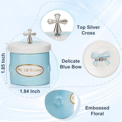 CalabasasMade My First Blue Rosary and Keepsake Box: ceramic keepsake box with white trim protects keepsake