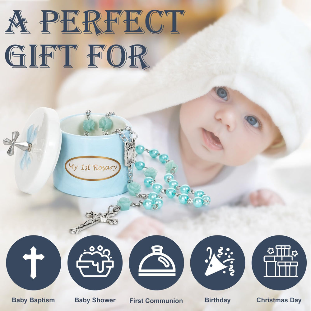 CalabasasMade My First Blue Rosary and Keepsake Box: silver cross centerpiece for sacred moments