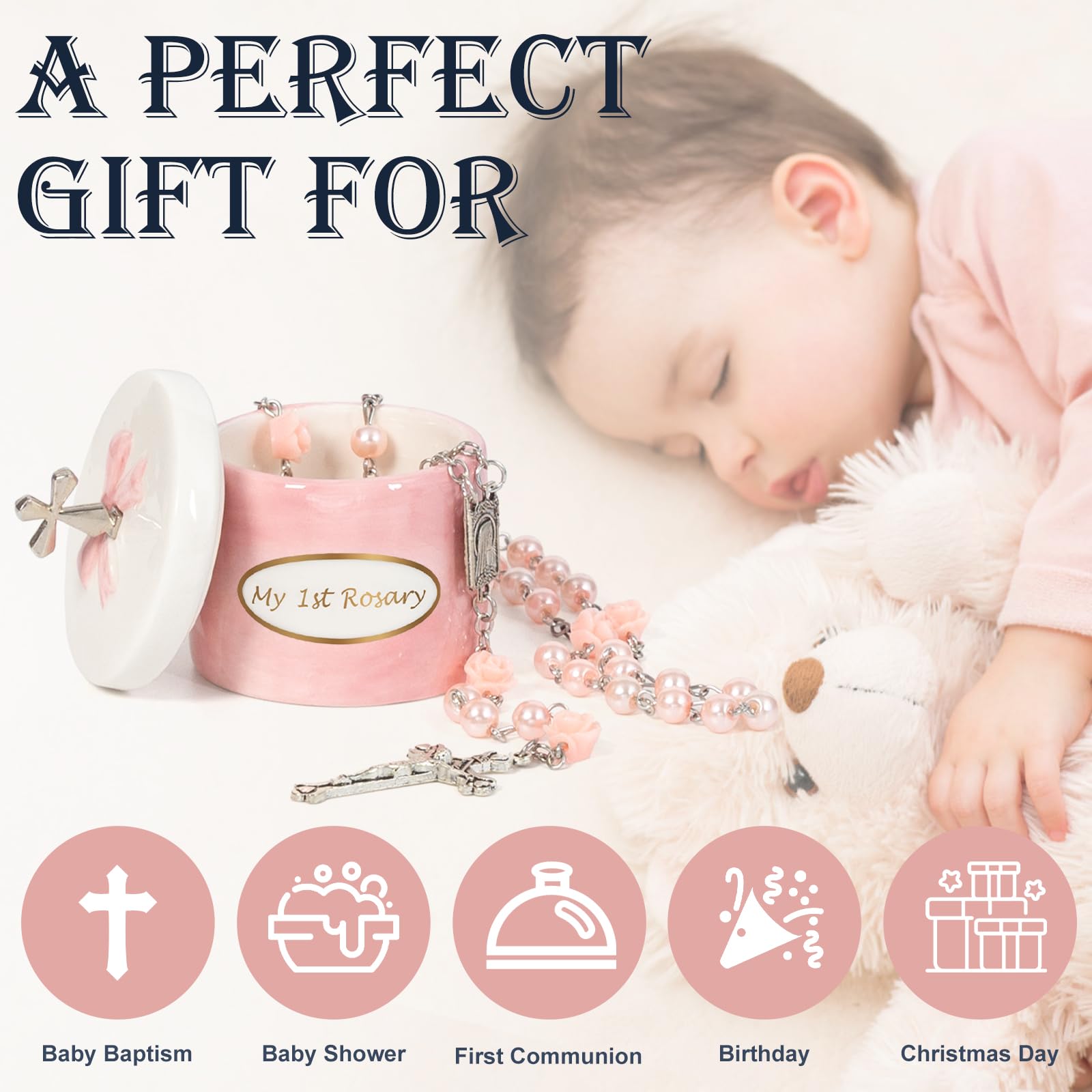 CalabasasMade my first rosary pink beads ideal keepsake for newborn baptism.