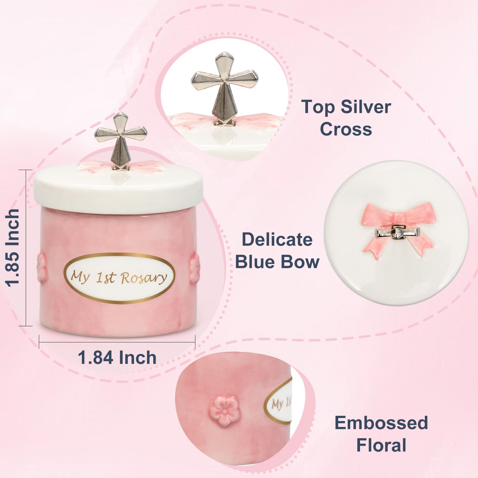 CalabasasMade pink ceramic keepsake box with silver cross for cherished faith reminders.
