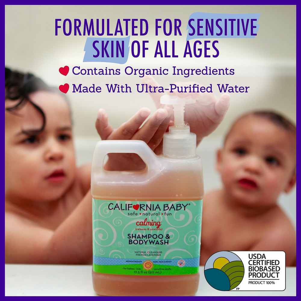 California Baby bath-time toddler scene shows gentle, family-friendly wash.