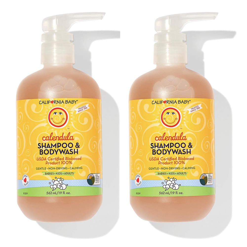 California Baby Calendula Shampoo + Wash bottle designed for sensitive skin.