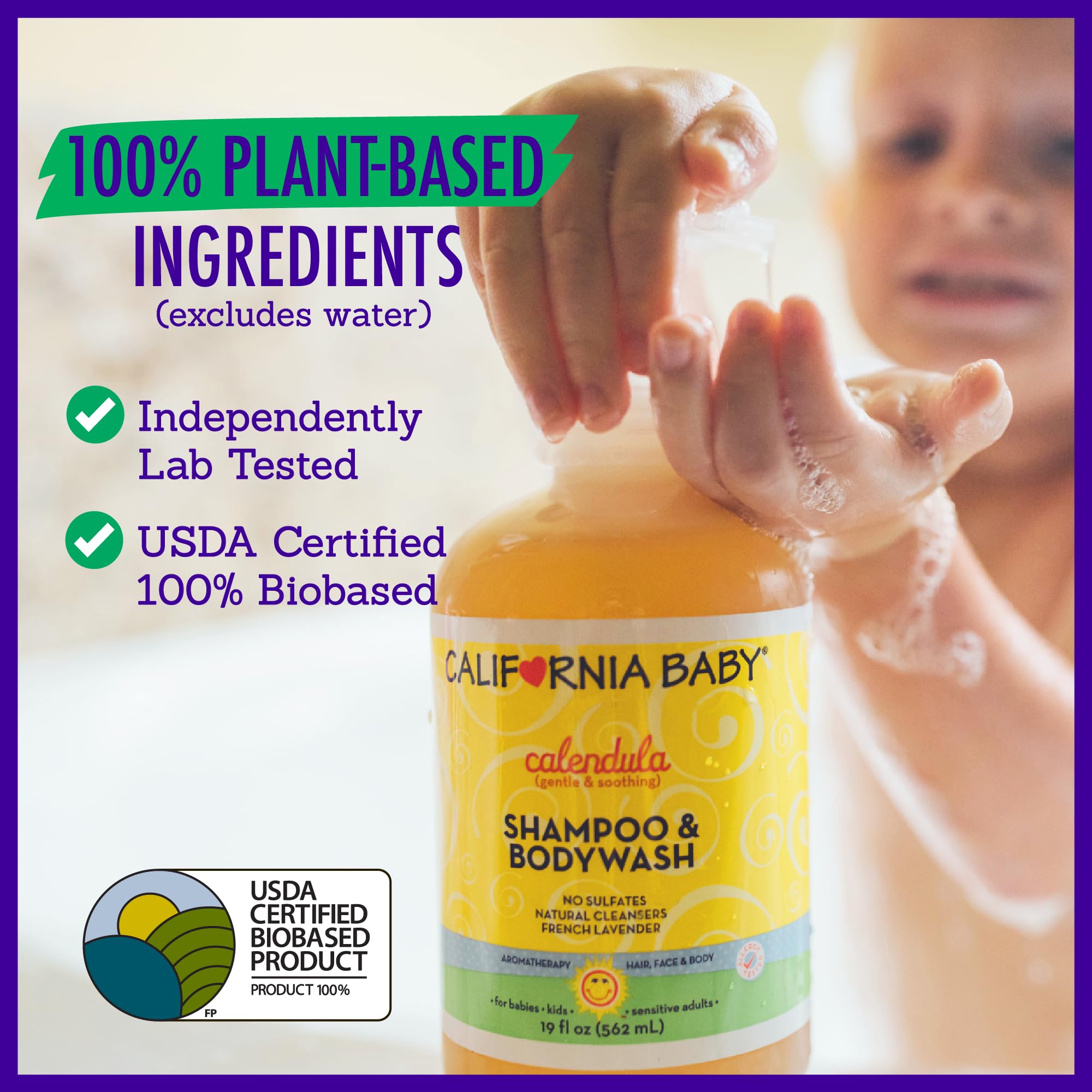 California Baby Calendula Shampoo + Wash eco-packaging supports sustainable bath time.